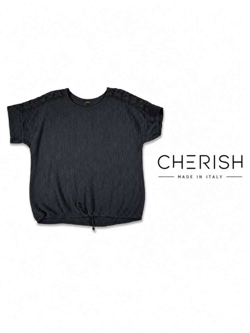 CHERISH Made in Italy Black Cotton Gauze Tie Front Top ~  3XL